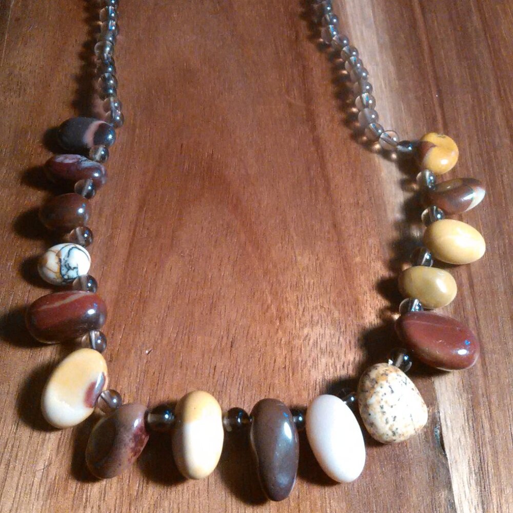 Mookite and Brazilian Smokey Quartz Stainless Steel Necklace - Picture 4 of 8